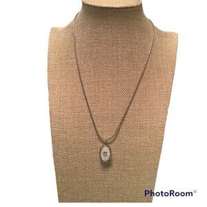 Laura Ashley silver white oval necklace NWT